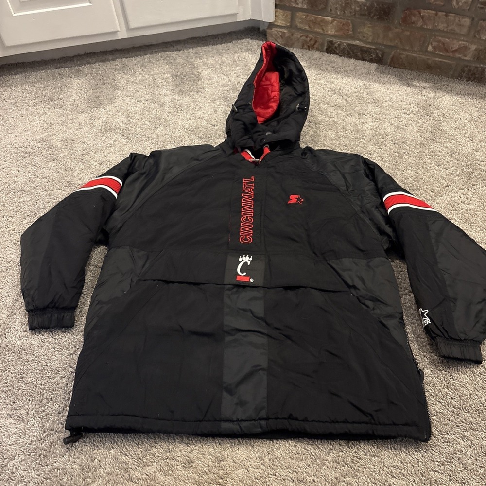 Vintage Cincinnati Bearcats Starter Jacket Mens Sz XL Black Red Full Zip 90s